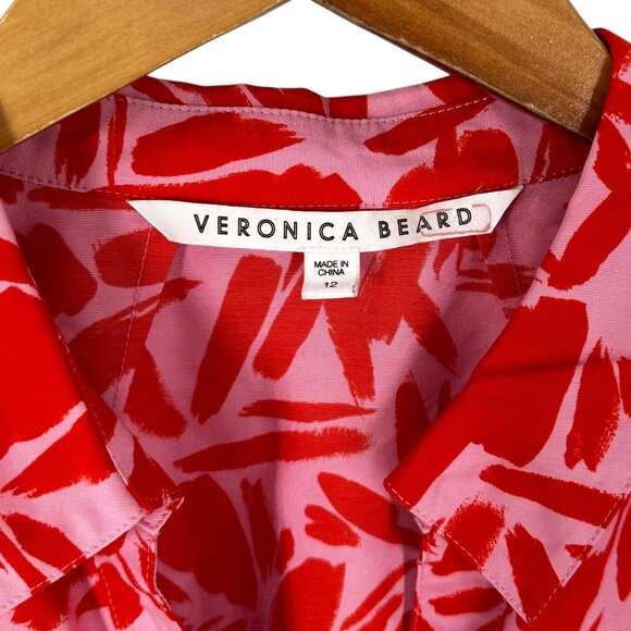 Veronica Beard Samy Red and Pink Print Balloon Sleeve Mini Dress Size 12 - Picture 5 of 6